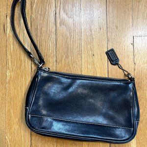 Coach small black leather pochette authentic  w/ wrist strap